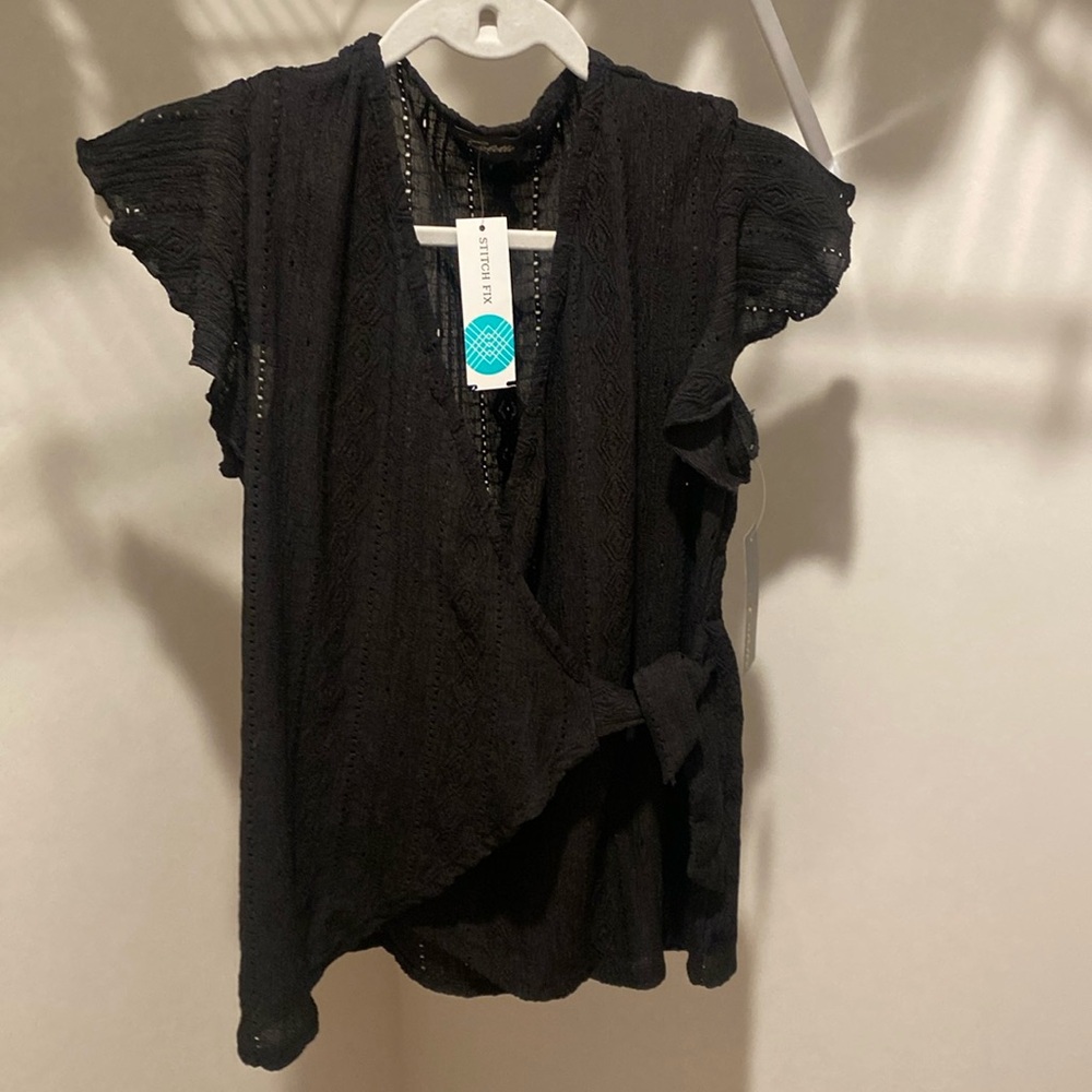 Black Lace Wrap Blouse